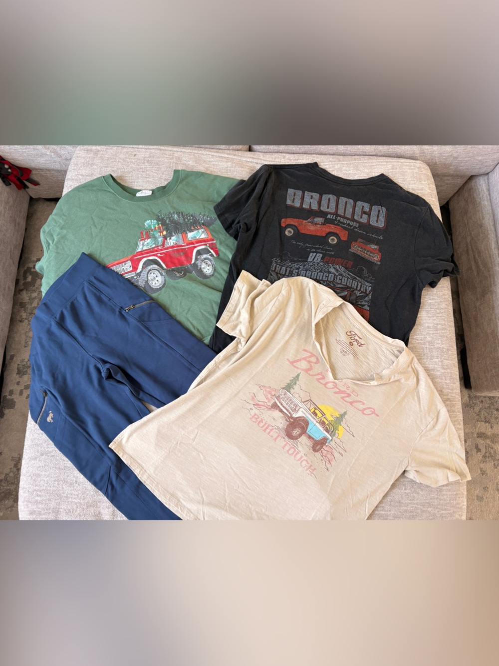 Ford Bronco Bundle - Green sweatshirt, Beige Tee, Black Tee, & Navy leggings
